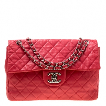 Pre Owned Chanel Red Quilted Caviar Leather Maxi Classic Single Flap Bag
