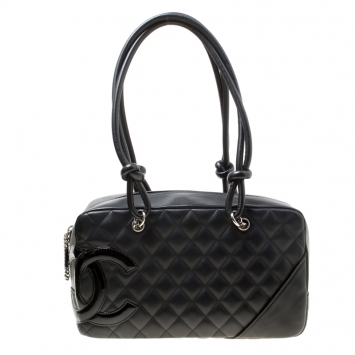 Pre Owned Chanel Black Quilted Leather Cambon Ligne Bowler Bag