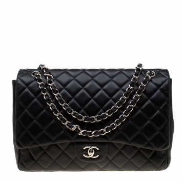 Pre Owned Chanel Black Quilted Leather Maxi Classic Single Flap Bag