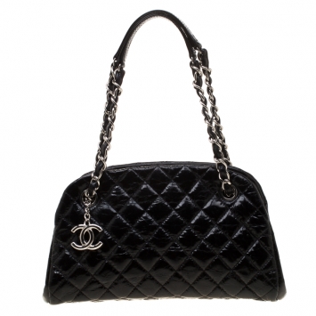 Pre Owned Chanel Black Quilted Leather Medium Mademoiselle Bowling Bag