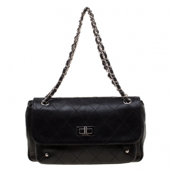 Pre Owned Chanel Black Quilted Caviar Leather Reissue Shoulder Bag