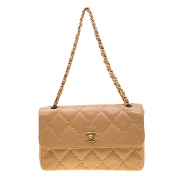 Pre Owned Chanel Light Brown Quilted Leather Medium Classic Single Flap Bag
