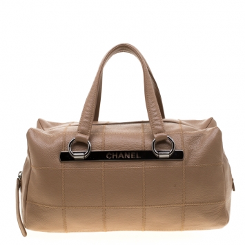 Pre Owned Chanel Beige Wild Stitch Quilted  Leather East West Bowler Bag