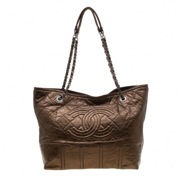 Pre Owned Chanel Bronze Leather Shopping in Moscow Tote