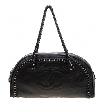 Pre Owned Chanel Black Leather Medium Chain Trim Luxe Ligne Bowler Bag