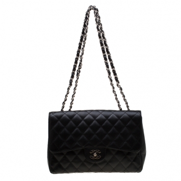 Pre Owned Chanel Black Quilted Leather Classic Single Flap Bag