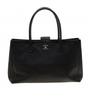 Pre Owned Chanel Black Leather Large Cerf Executive Tote
