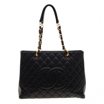 Pre Owned Chanel Black Quilted Caviar Leather Grand Shopper Tote