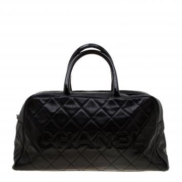 Pre Owned Chanel Black Quilted Leather Enamel Boston Bag