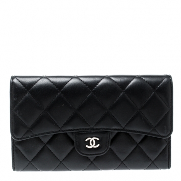 Pre Owned Chanel Black Quilted Leather Reissue Trifold Wallet