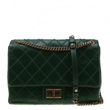Pre Owned Chanel Green Quilted Leather Medium Cosmos Flap Bag