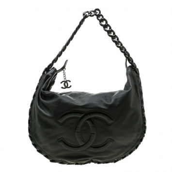 Pre Owned Chanel Black Leather Modern Chain Hobo