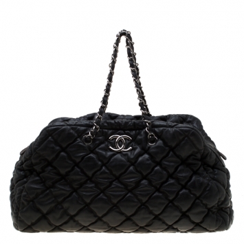 Pre Owned Chanel Black Quilted Bubble Leather Bowler Bag