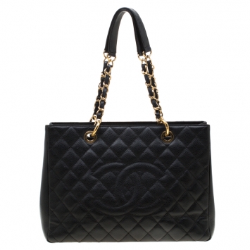 Pre Owned Chanel Black Quilted Caviar Leather Grand Shopper Tote