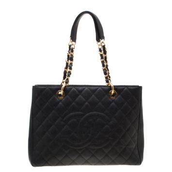 Pre Owned Chanel Black Quilted Caviar Leather Grand Shopper Tote