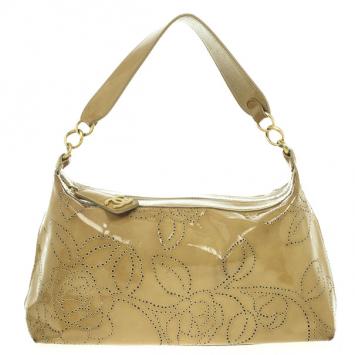 Pre Owned Chanel Patent Perforated Camelia Hobo