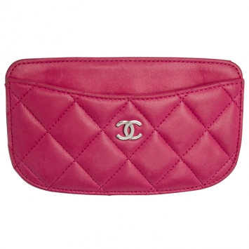 Pre Owned Chanel Pink Quilted Leather Card Holder