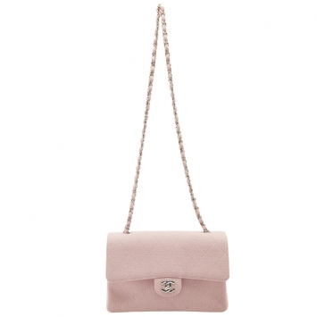 Pre Owned Chanel Light Pink Quilted Jersey Medium Vintage Classic Single Flap Bag