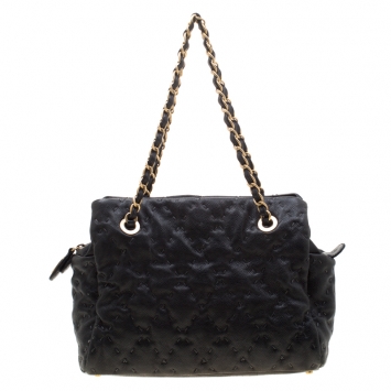 Pre Owned Chanel Black Quilted Leather Wild Stitch Tote