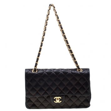 Pre Owned Chanel Black Quilted Leather Medium Classic Single Flap Bag