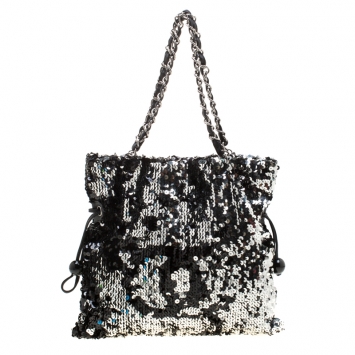 Pre Owned Chanel Black Sequins Embellished Summer Night Drawstring Bag