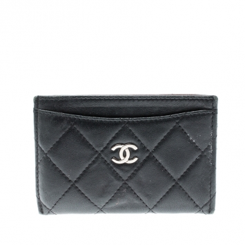Pre Owned Chanel Black Quilted Leather Classic Card Holder
