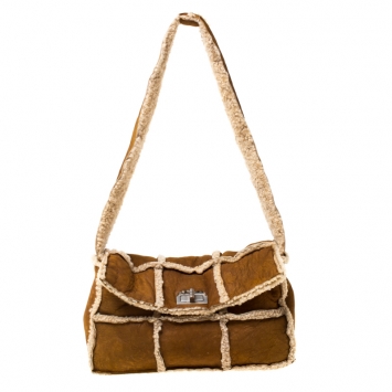 Pre Owned Chanel Tan/Beige Suede and Mouton Fur Reissue Shoulder Bag