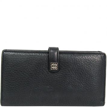Pre Owned Chanel Black Leather Long Bifold Wallet