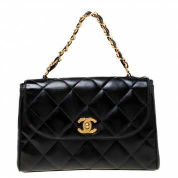 مملوكة مسبقًا Chanel Black Quilted Leather CC Flap Double Chain Bag