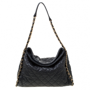 Pre Owned Chanel Black Quilted Leather Large Chain Me Hobo               