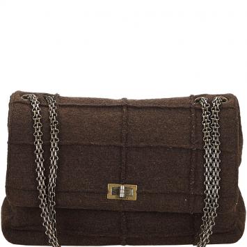 Pre Owned Chanel Brown Wool Reissue 225 Chain Flap Bag