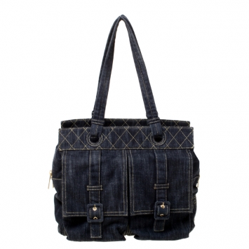 Pre Owned Chanel Dark Blue Denim Tote