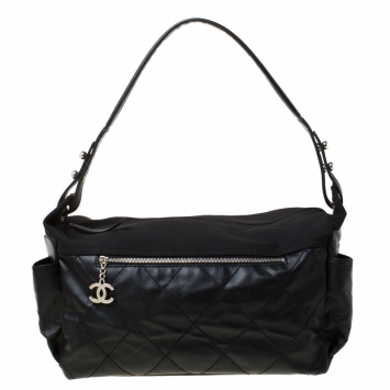 Pre Owned Chanel Black Coated Canvas and Nylon Large Biarritz Hobo