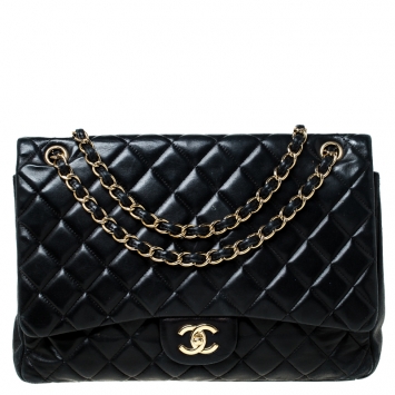 Pre Owned Chanel Black Quilted Leather Jumbo Classic Single Flap Bag