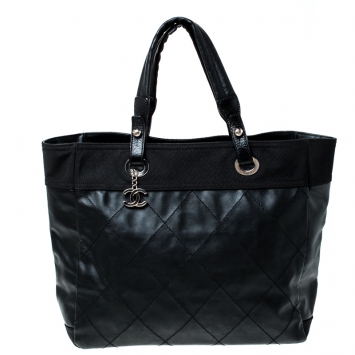 Pre Owned Chanel Black Quilted Coated Canvas Paris Biarritz Grand Shopper Tote