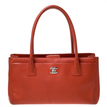 Pre Owned Chanel Orange Leather Cerf Shopping Tote