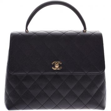 Pre Owned Chanel Black Metalasse Caviar Leather Top Handle Bag