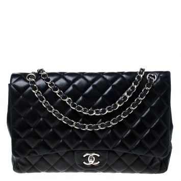 Pre Owned Chanel Black Quilted Leather Maxi Classic Single Flap Bag