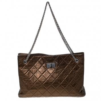 Pre Owned Chanel Bronze Quilted Leather 2.55 Reissue Shopping Tote 