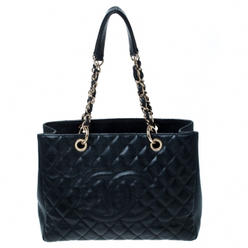 Pre Owned Chanel Black Quilted Caviar Leather Grand Shopper Tote