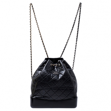 Pre Owned Chanel Black Lambskin Leather Small Gabrielle Backpack