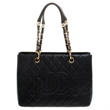 Pre Owned Chanel Black Quilted Caviar Leather Grand Shopping Tote