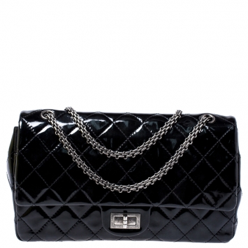Pre Owned Chanel Black Quilted Patent Leather Reissue 2.55 Classic 227 Flap Bag