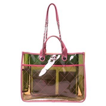 Pre Owned Chanel Multicolor Quilted PVC and Leather Medium Coco Splash Shopping Tote