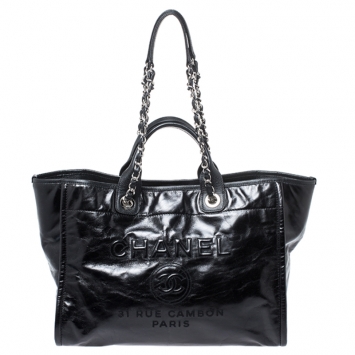 Pre Owned Chanel Black Leather Large Deauville Tote