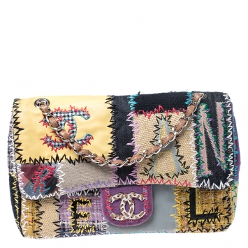 Pre Owned Chanel Multicolor Patchwork Jumbo Classic Single Flap Bag
