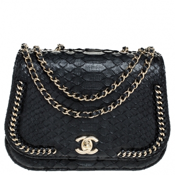 مملوكة مسبقًا Chanel Black Python Small Braided Chic Flap Bag