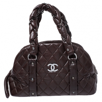 Pre Owned Chanel Dark Brown Quilted Leather Bag Puffer Lady Braid Bowler Bag