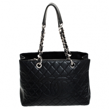 Pre Owned Chanel Black Quilted Caviar Leather Grand Shopping Tote