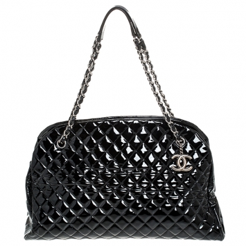 Pre Owned Chanel Black Quilted Patent Leather Large Just Mademoiselle Bowler Bag